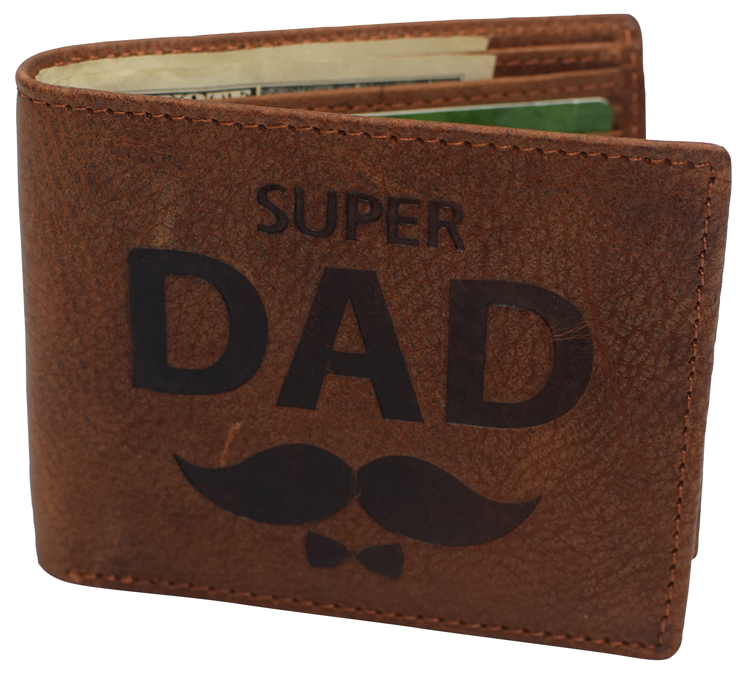 MARSHAL Genuine Leather RFID Blocking Wallet for Men - Bifold Classic Design with Engraved Logos (SuperDad Gift) - Perfect for Everyday Use, Travel & Father's Day Gifts