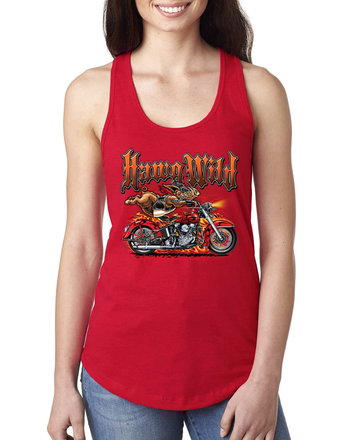 Wild Hawg Motorcycle Flaming Cars & Trucks Women's Racerback Tank Top - Biker Apparel for Riding, Concerts & Casual Wear
