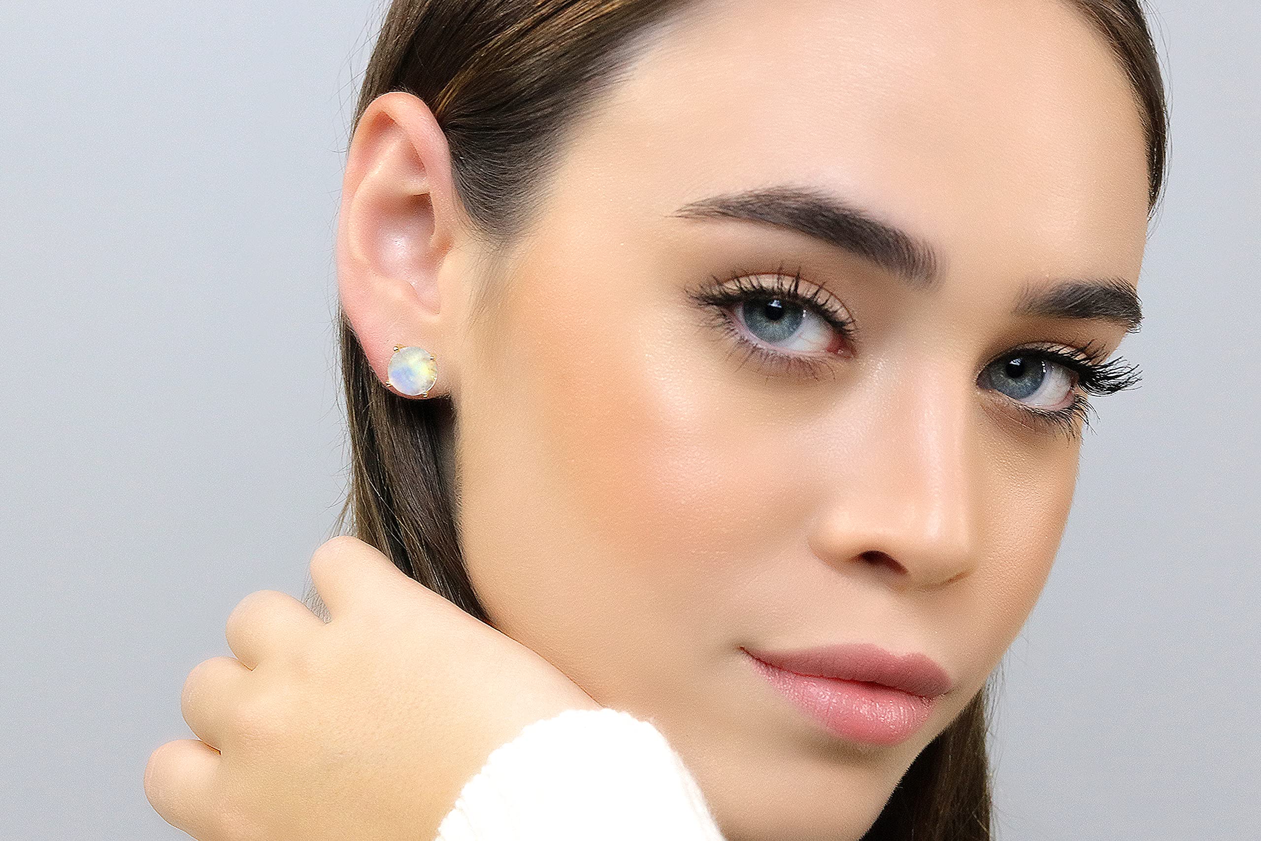 Handmade June Birthstone Moonstone Stud Earrings for Women - Classic Round Gemstone Jewelry, Customizable Fashion Earrings - Perfect for Gifts, Weddings & Everyday Wear