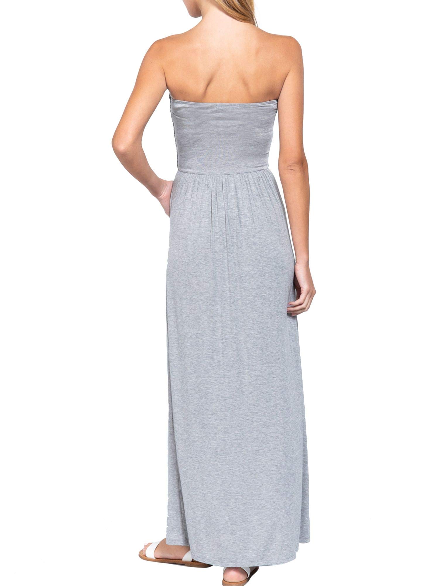 FashionMille Women's Strapless Tube Long Maxi Dress with Pockets - Elegant Summer Beach Wedding Party Formal Wear