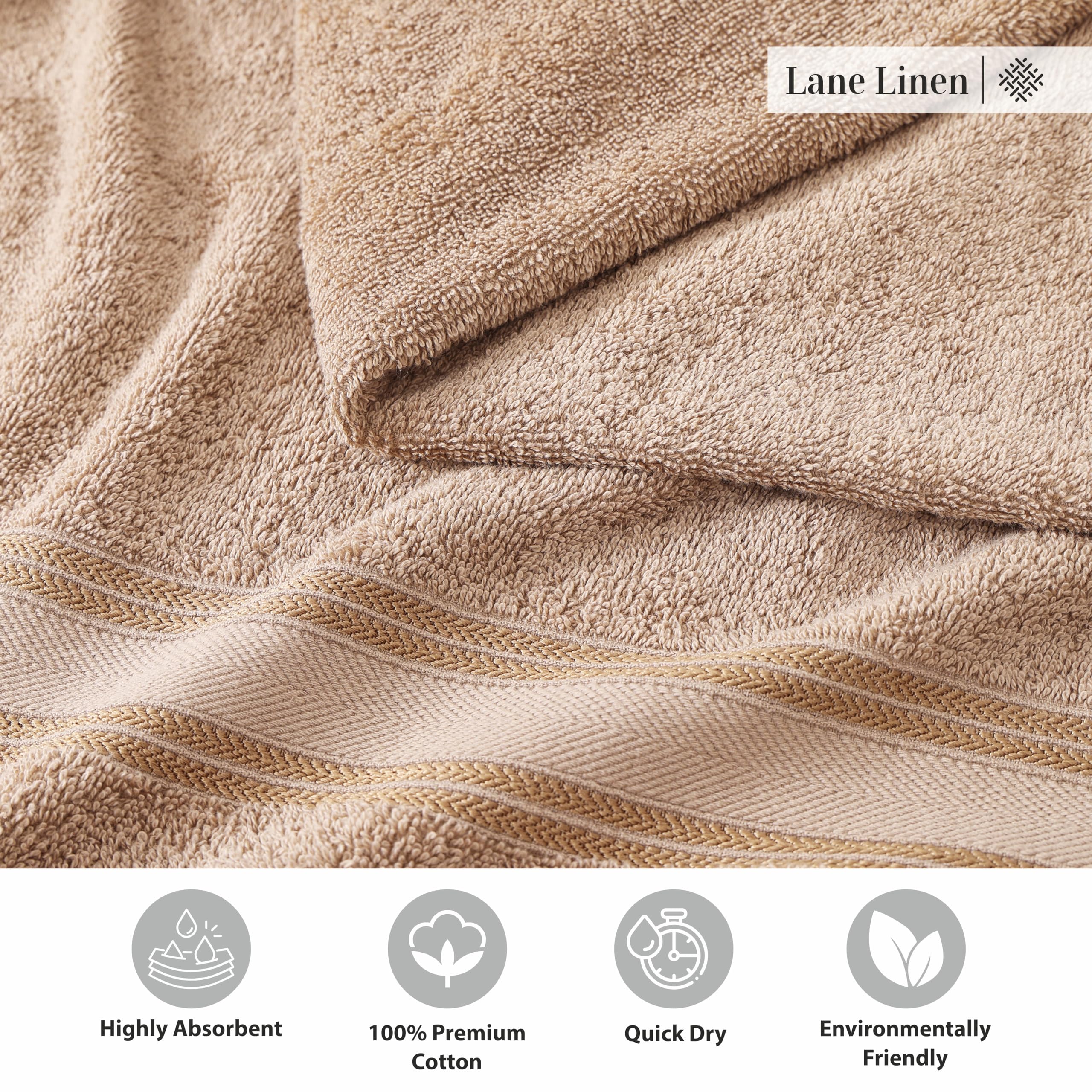 Premium 18-Piece Bath Towel Set - 100% Cotton Super Absorbent Hotel Quality Bathroom Towels (6 Bath, 6 Hand, 6 Washcloths) - Taupe - Luxury Spa & Guest Bathroom Essentials for Home & Hotels