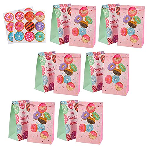 12-Pack Sturdy Donut-Themed Gift Bags | Durable Paper Treat Bags for Cookies, Candy & Snacks | Perfect for Birthday Parties, Christmas, Halloween, Graduation & Wedding Favors | Bulk Party Supplies for Bakeries & Events