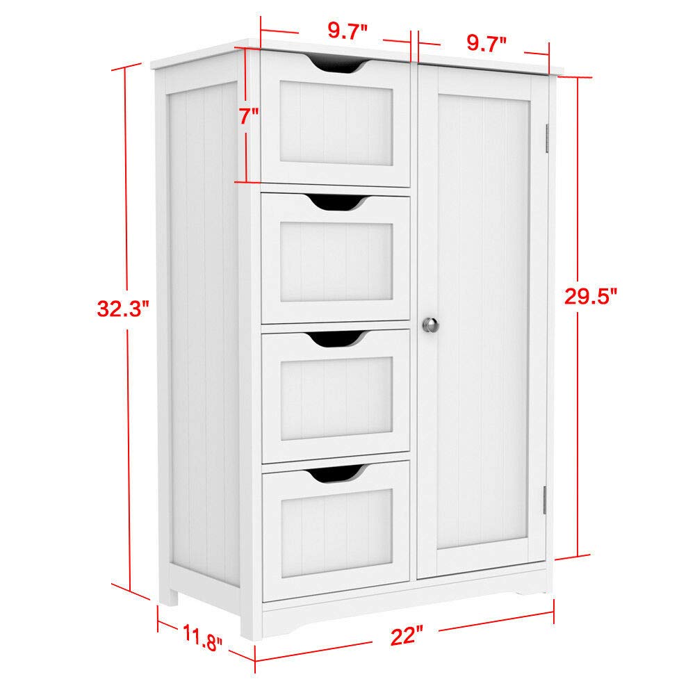 White MDF Bathroom Floor Cabinet with Drawers - Waterproof Storage Organizer for Towels & Toiletries | Perfect for Small Bathrooms & Vanity Areas