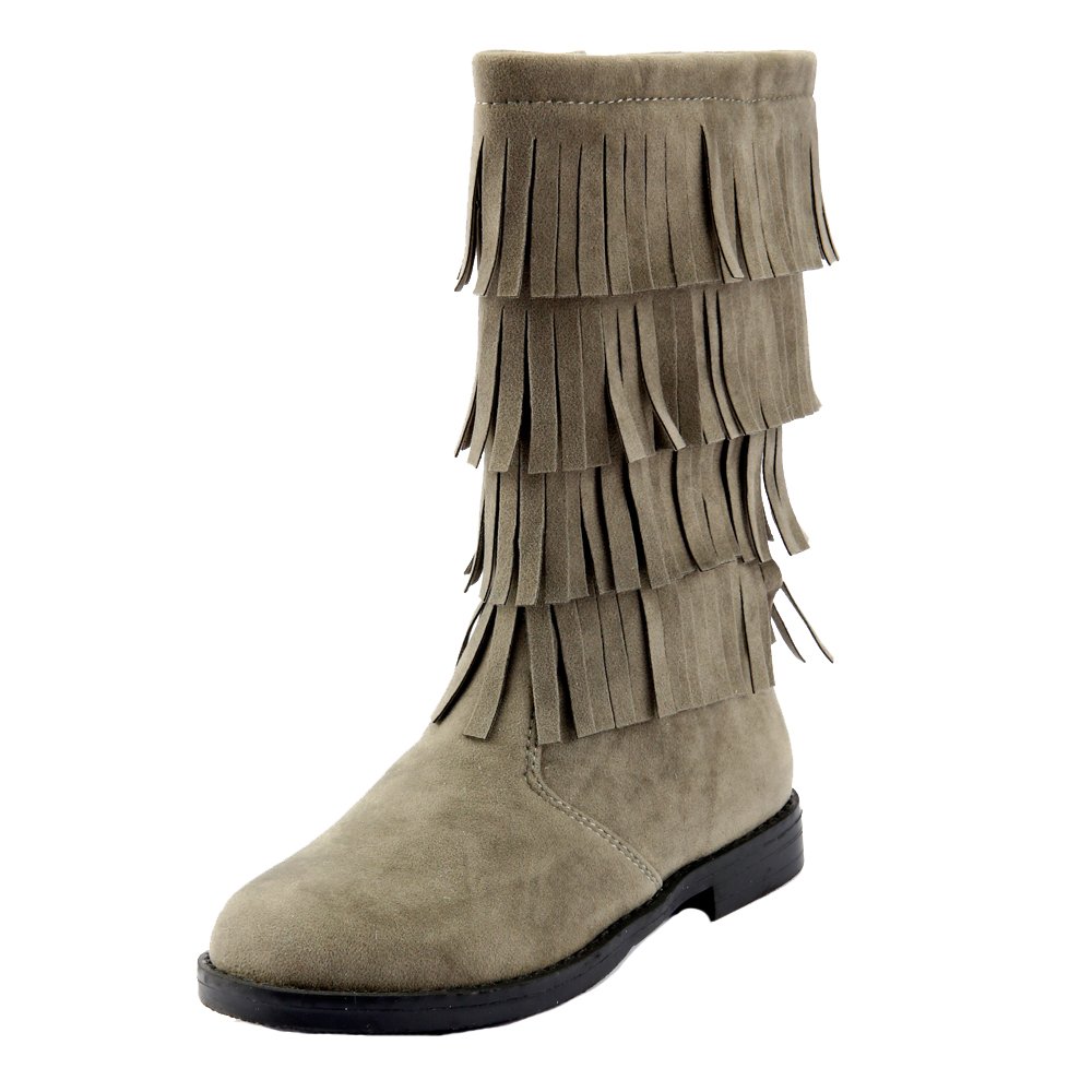 The Doll Maker Women's Tall Fringe Flat Suede Boots - Western Ankle Booties for Fall Fashion & Boho Outfits