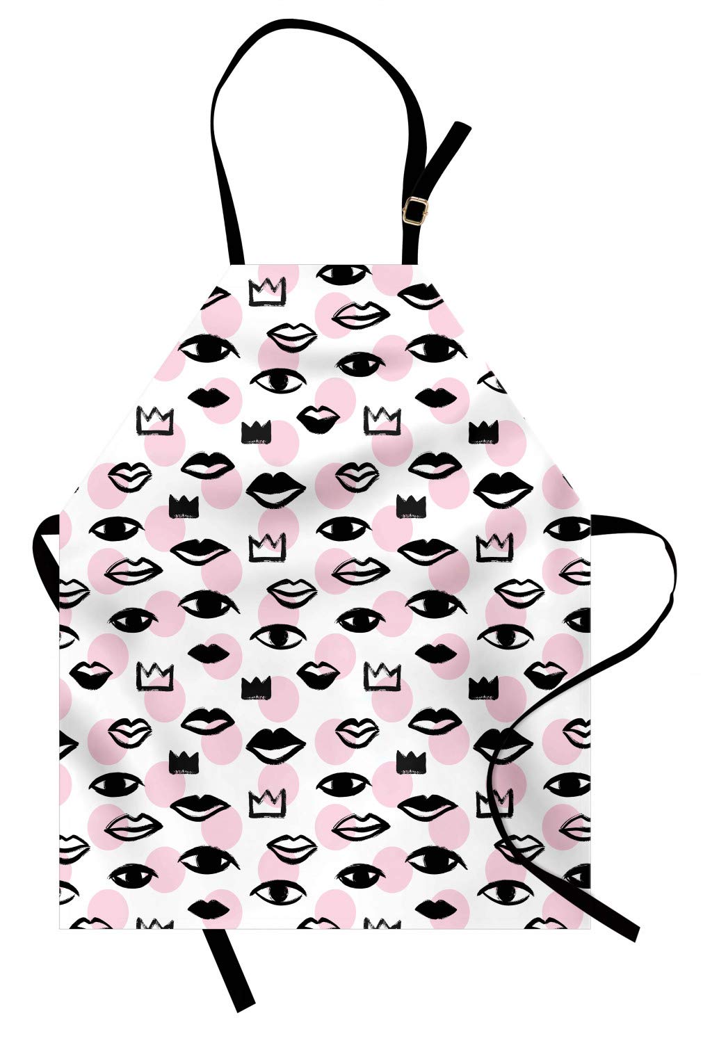 Ambesonne Love Apron - Handmade Unisex Kitchen Bib with Brush Drawn Lips, Eyes & Crowns on Polka Dot Design, Adjustable Neck for Cooking, Baking & Gardening - Perfect for Home Chefs & BBQ Enthusiasts - Adult Size in Rose Charcoal Grey