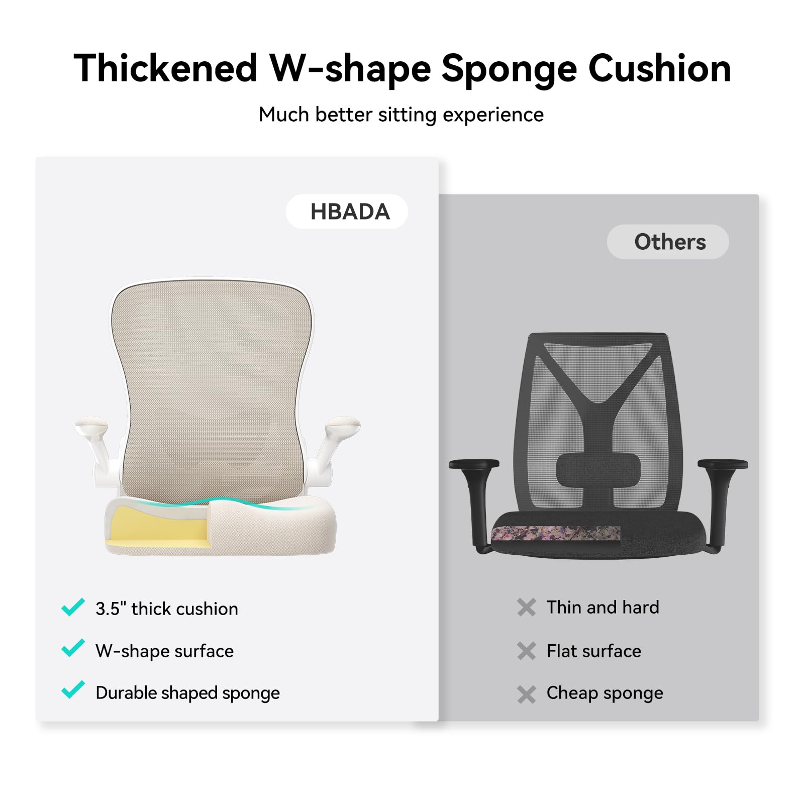 Hbada Ergonomic Office Chair - Adjustable Lumbar Support Mesh Computer Desk Chair with PU Silent Wheels, Flip-Up Armrests & Tilt Function (Grey) - Perfect for Home Office, Gaming & Workspace Comfort