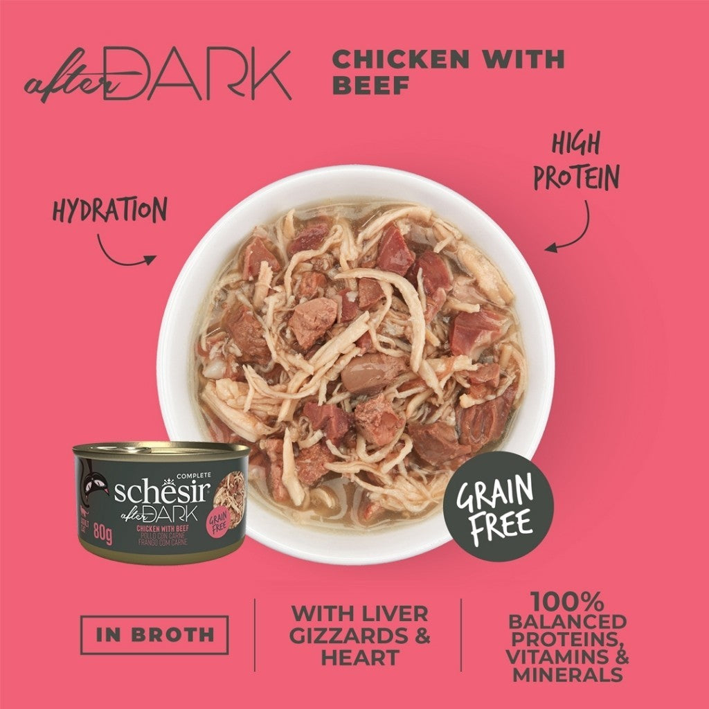 Schesir After Dark Complete & Balanced Wet Cat Food for Adult Cats - 80g, High Protein with Essential Vitamins & Minerals - Perfect for Nighttime Feeding & Weight Management