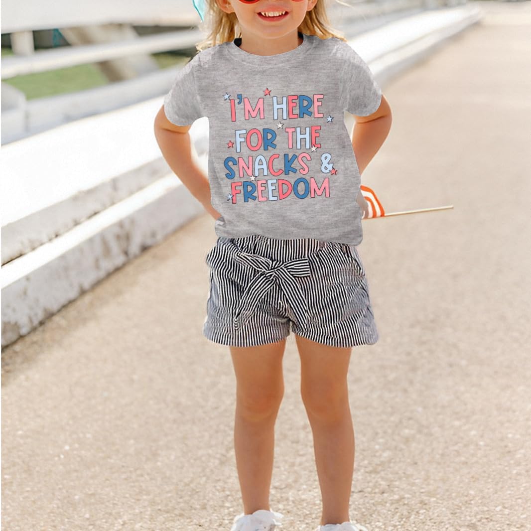 4th of July Toddler T-Shirt - Patriotic 'I'm Here for The Snacks' Graphic Tee for Boys & Girls | BBQ & Party Outfit