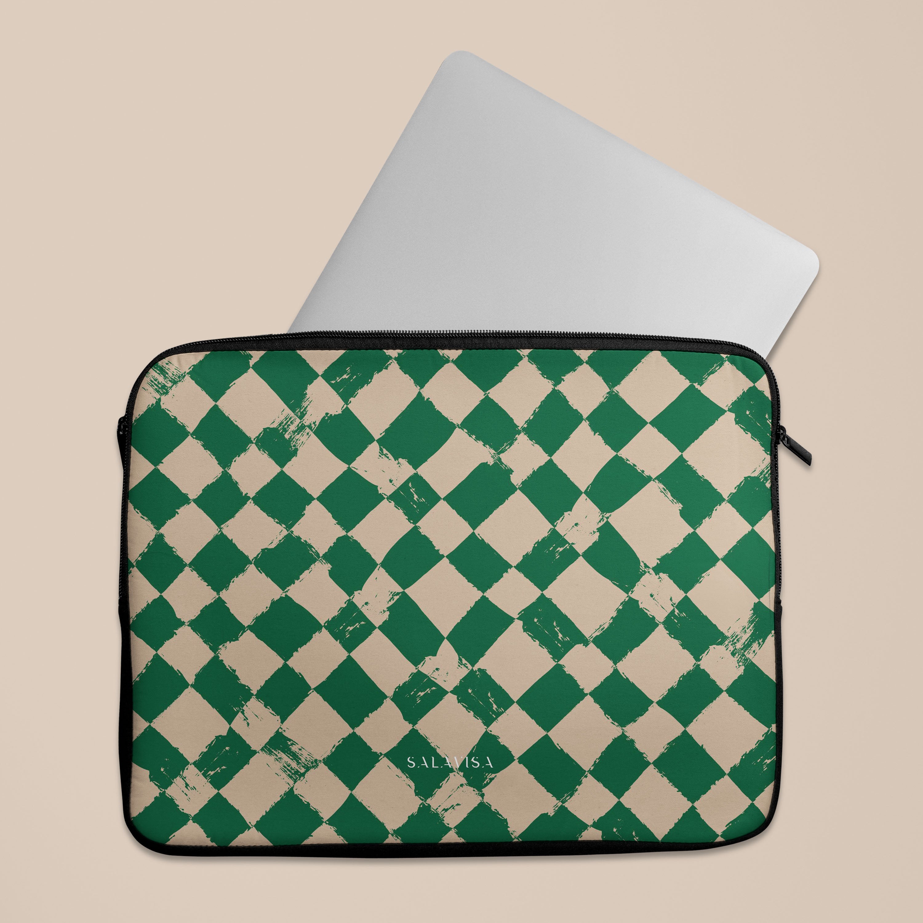 Premium Green Chess Pattern Laptop Sleeve - 13-15 Inch Protective Case for MacBook Air/Pro - Perfect for Office, School & Travel Accessories