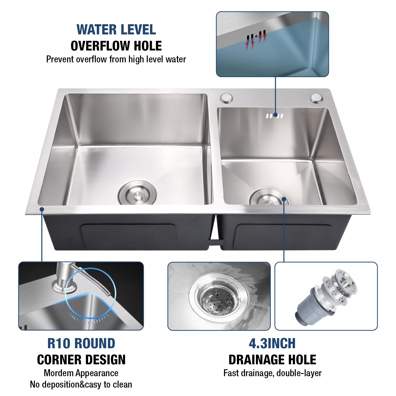 30 Inch Double Bowl Drop-in/Topmount Stainless Steel Kitchen Sink with Nano Coating & Accessories (Silver) - Perfect for Modern Kitchens, Restaurant Prep, and Heavy-Duty Home Use