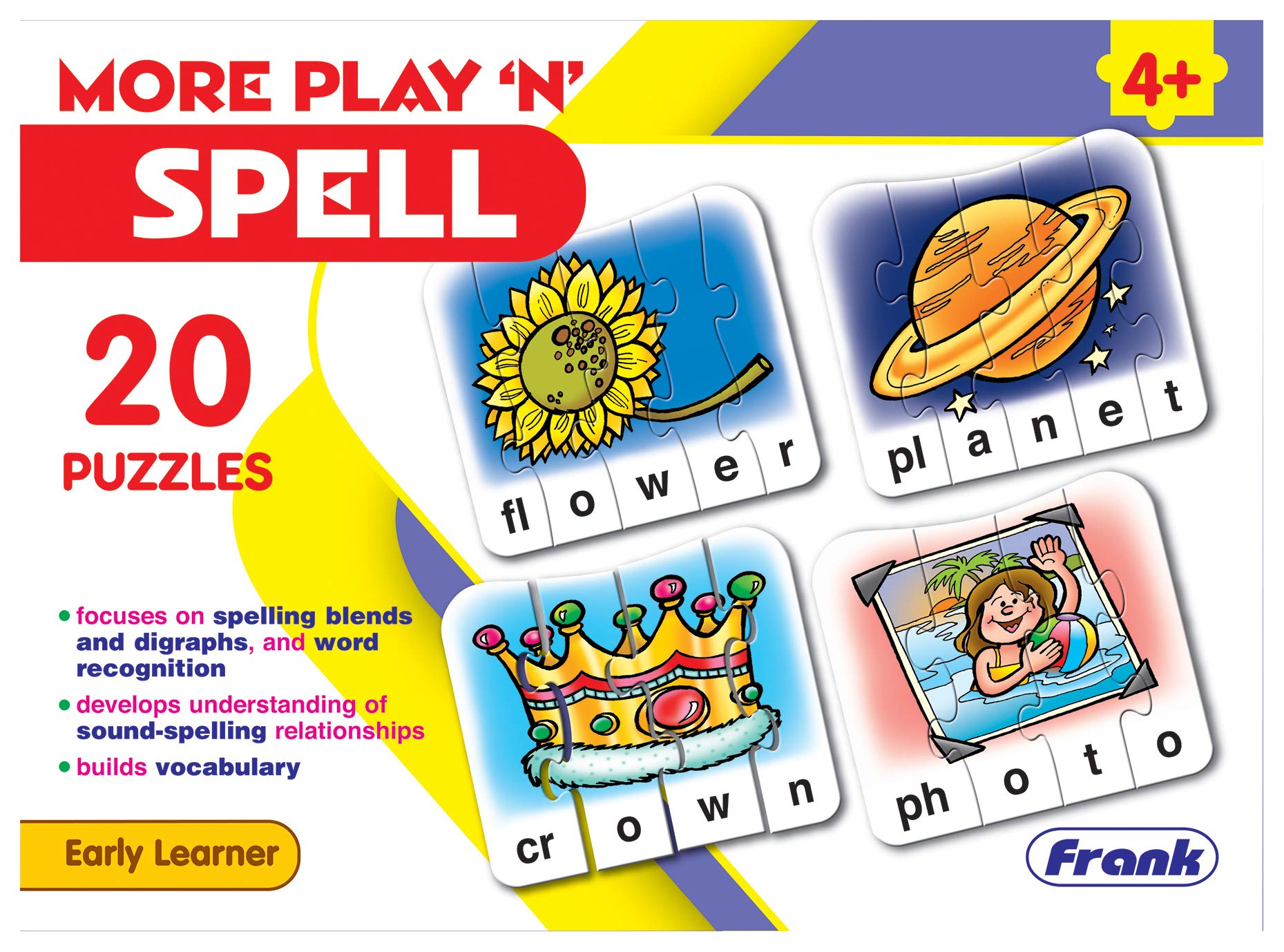 Frank More Play ‘n’ Spell Puzzle – 20 Self-Correcting Word Puzzles for Kids Ages 4+ | Early Learning Educational Toys | Perfect for Homeschooling & Classroom Spelling Activities