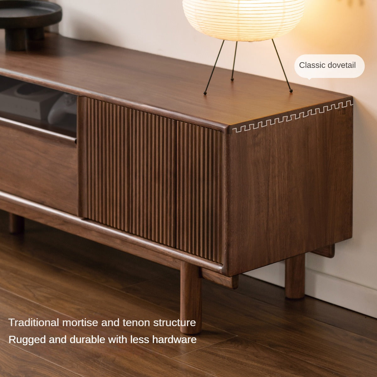 Premium Black Walnut & Ash Solid Wood TV Stand - Modern Entertainment Center for Living Room, Bedroom & Home Theater