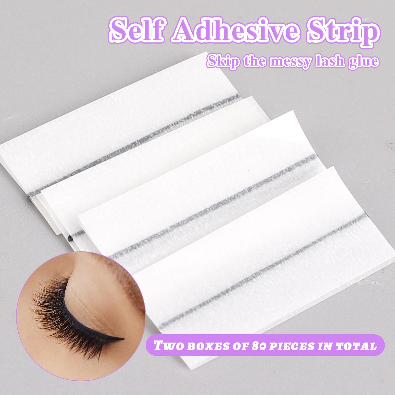 80PCS Self-Adhesive Eyelash Strips - Strong Hold Mink False Eyelash Tape for Fluffy Lashes, No Glue Needed, Natural Look & Long Lasting - Perfect for Daily Wear, Parties, and Special Occasions