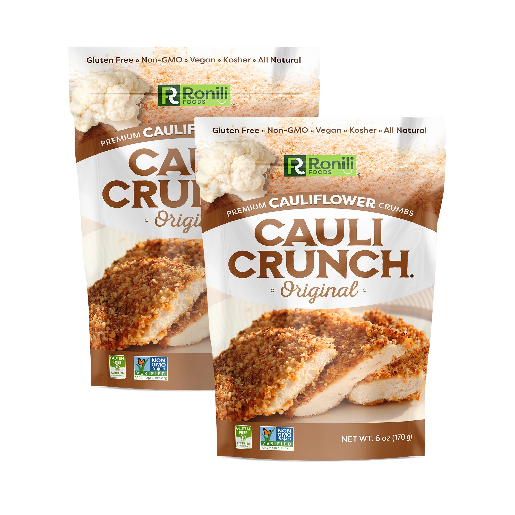 Cauli Crunch Original Gluten Free Cauliflower Bread Crumbs - Vegan, Kosher, Non-GMO Certified | All Natural Bread-Free Alternative for Cooking & Baking | Perfect for Chicken Tenders, Meatballs & Casseroles (2-Pack)