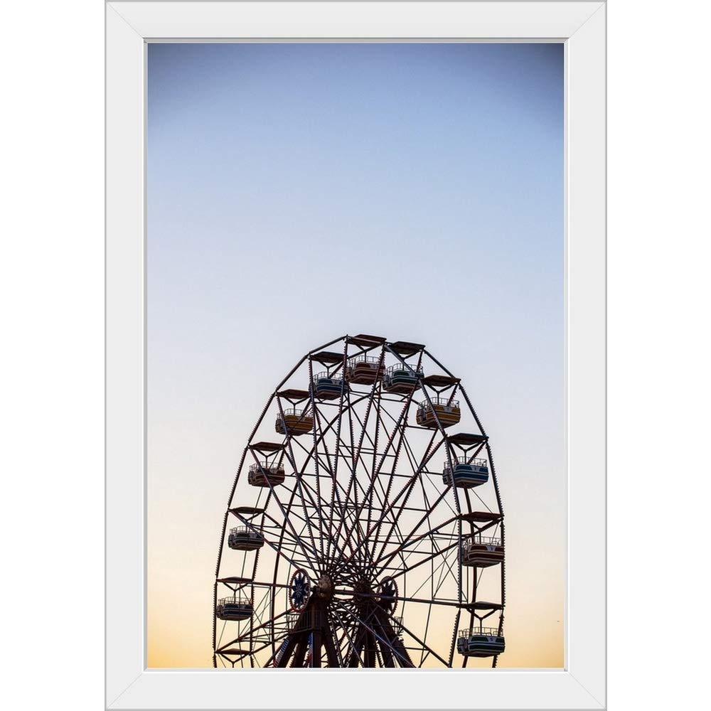 Virginia Beach Ferris Wheel White Framed Art Print - Coastal Wall Decor for Living Room, Bedroom & Office - Virginia Seascape Artwork for Beach House & Vacation Home Decor