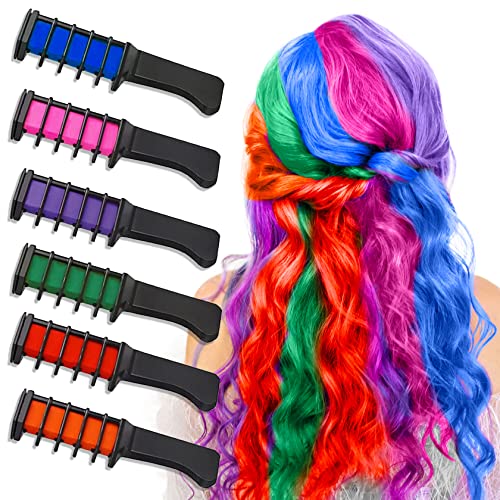 6 Colors Washable Hair Chalk for Girls & Kids - Temporary Hair Dye for Cosplay, Halloween, Christmas & Birthday Parties | Perfect Gift for Girls Age 8-12 | Safe, Non-Toxic & Easy to Use for School Events & Costume Parties