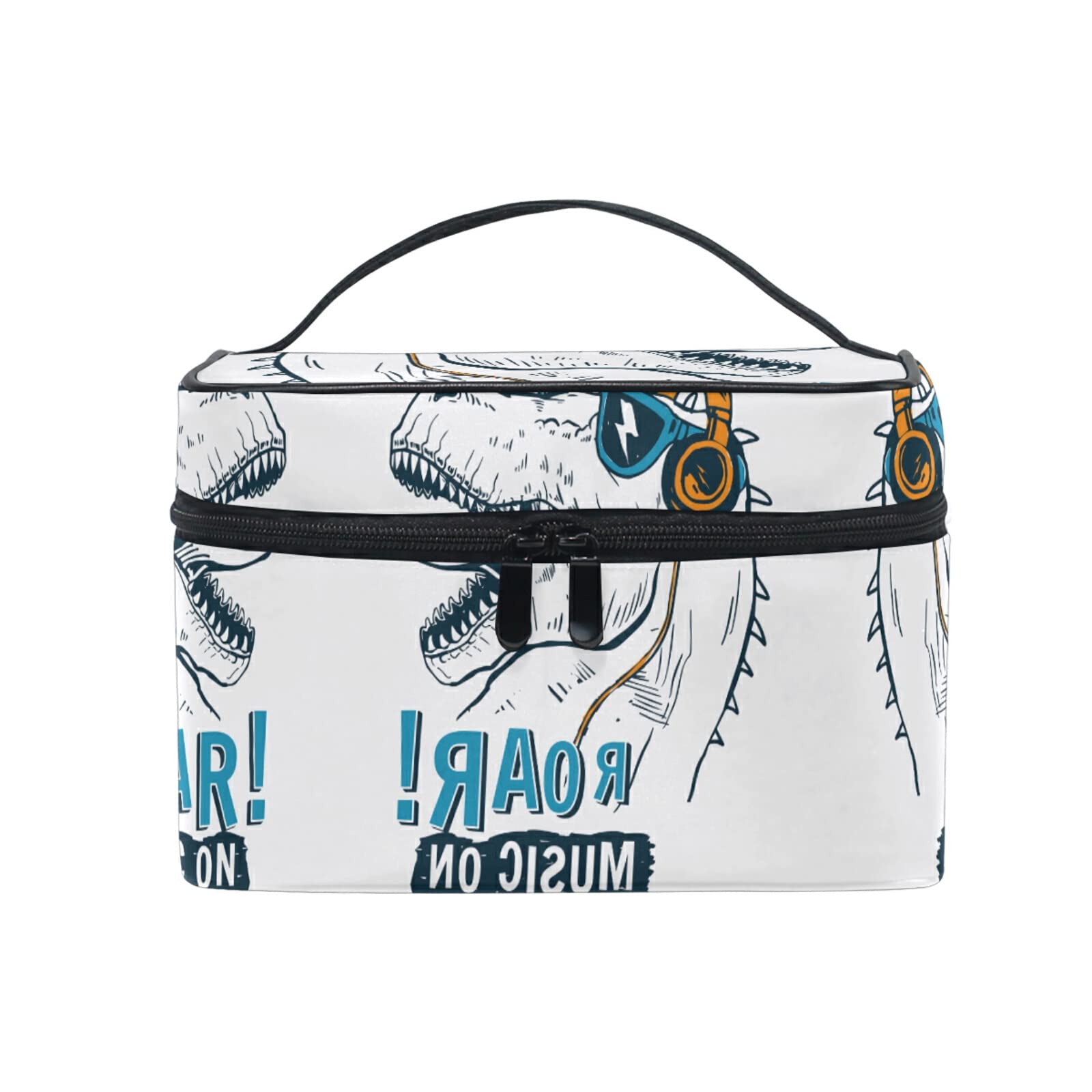 Dinosaur Music Roar Cosmetic Bag Organizer - Cute Zippered Makeup Pouch & Toiletry Case for Women & Girls - Perfect for Travel, School, or Daily Beauty Storage