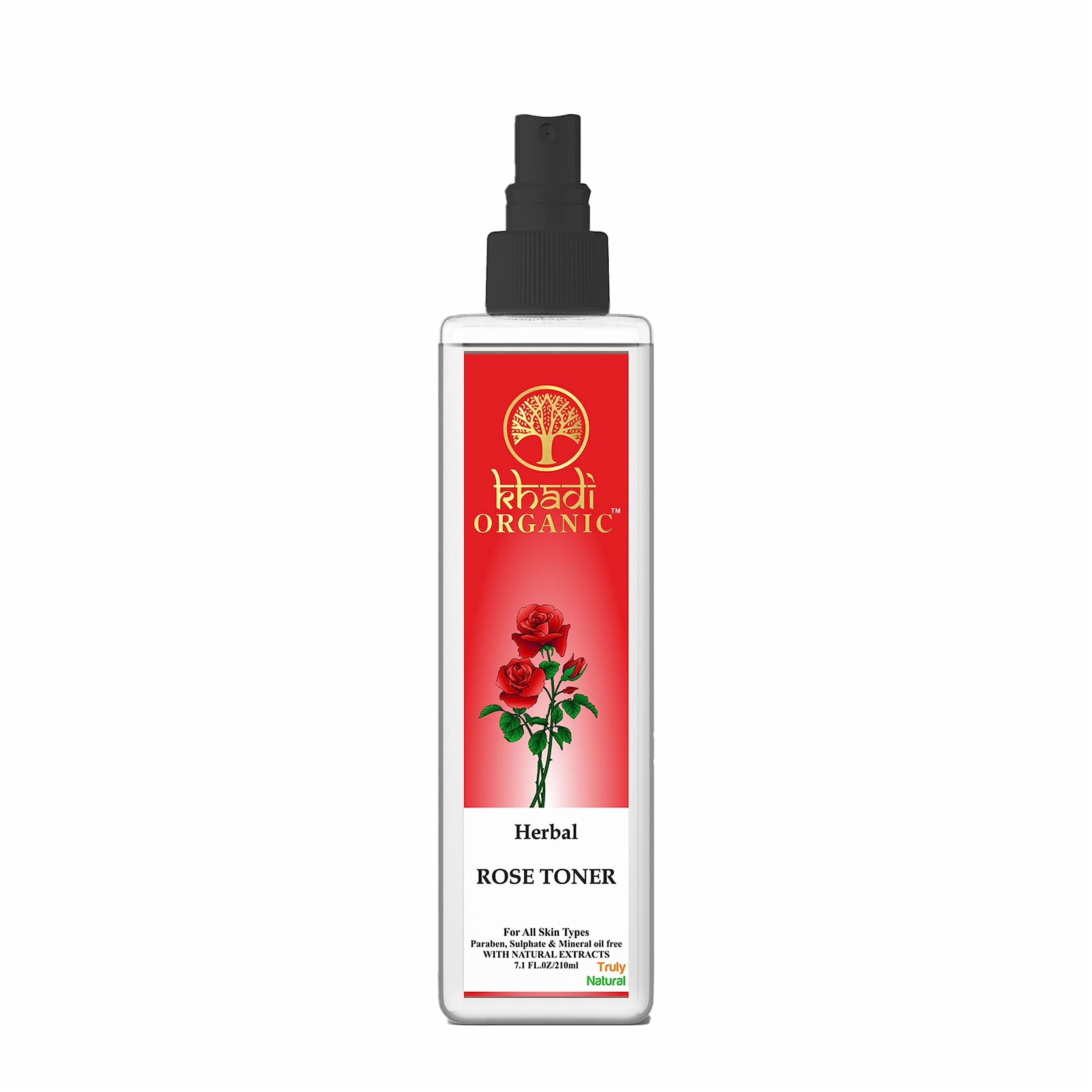 Khadi Organic Rose Water Spray for Face & Skin | Pure Ayurvedic Gulab Jal Rosewater Toner (210ml) - Hydrating, Soothing & Refreshing Facial Mist for Daily Skincare Routine & Makeup Setting