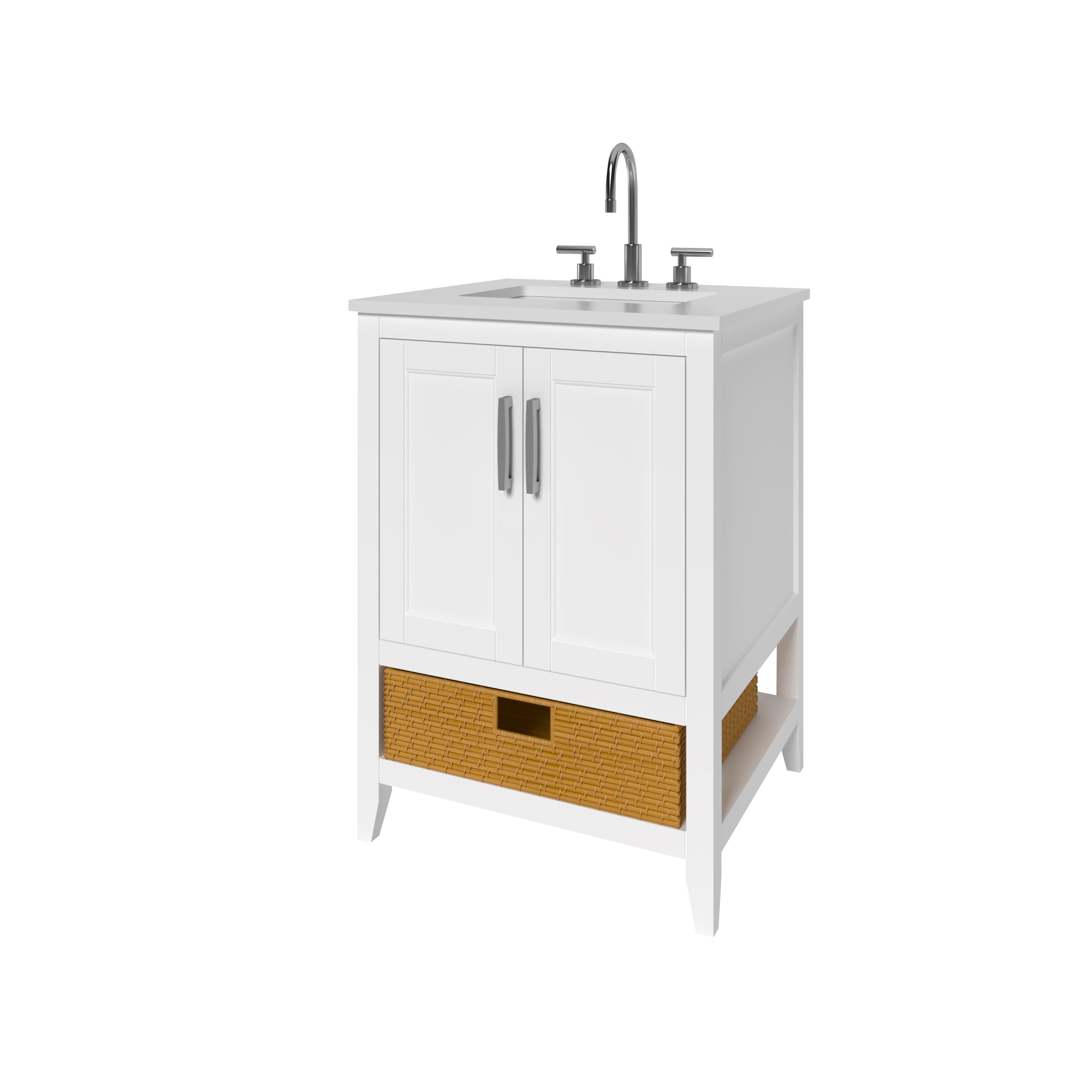 23.5 Inch White Bathroom Vanity Cabinet by Nearmé New York - Modern Single Sink Storage for Small Bathrooms & Powder Rooms
