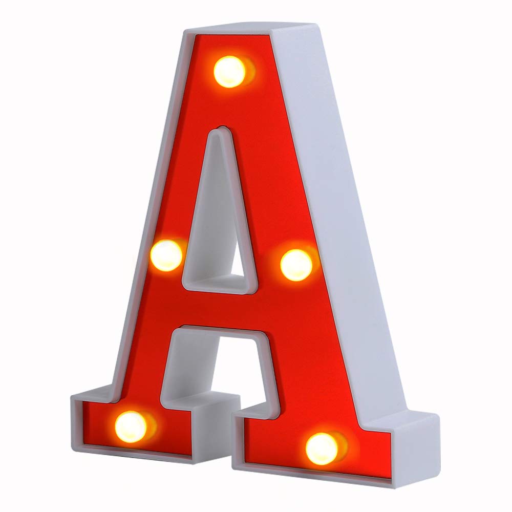 LED Marquee Letter Lights - 26 Alphabet Light Up Letters with Battery Power, Red LED Wall Sign for Home, Bar, Festival, Christmas, Birthday Party & Wedding Decor - Perfect for Night Lights, Room Decor, and Event Lighting