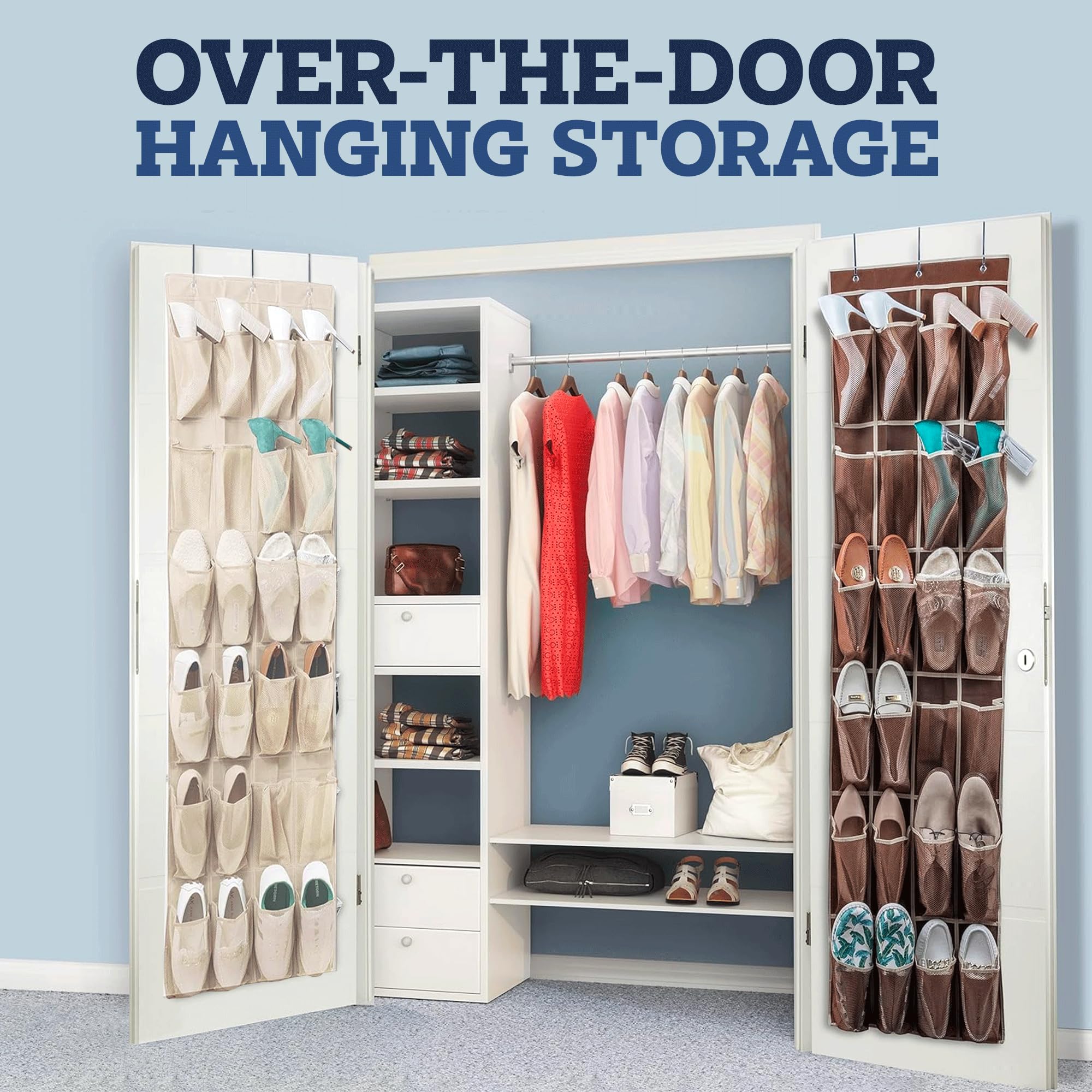ZOBER Over the Door Shoe Organizer with 24 Mesh Pockets - Space Saving Hanging Storage for Shoes, Towels, Toys & Pantry Items - Perfect for Closet, Bedroom, Bathroom & Entryway Organization