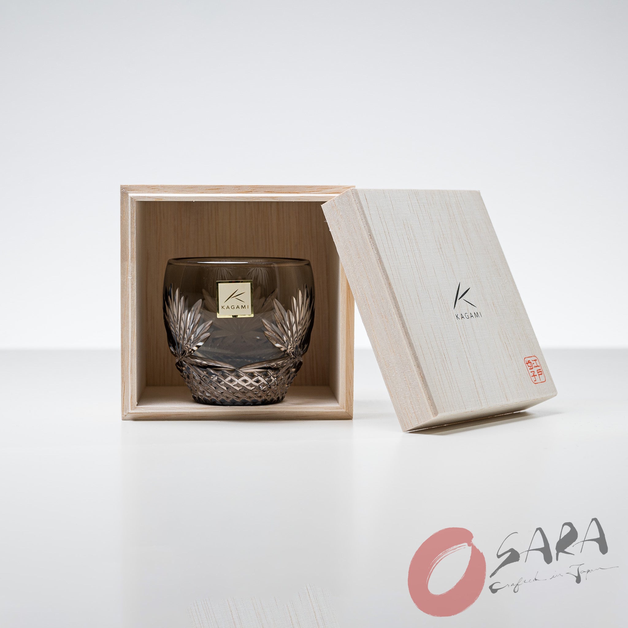 Premium KAGAMI Crystal Edo Kiriko Sake Glass - Queen of the Night Design - Handcrafted Japanese Cut Glass for Sake, Cocktails & Fine Dining - Elegant Gift for Wine Enthusiasts & Collectors
