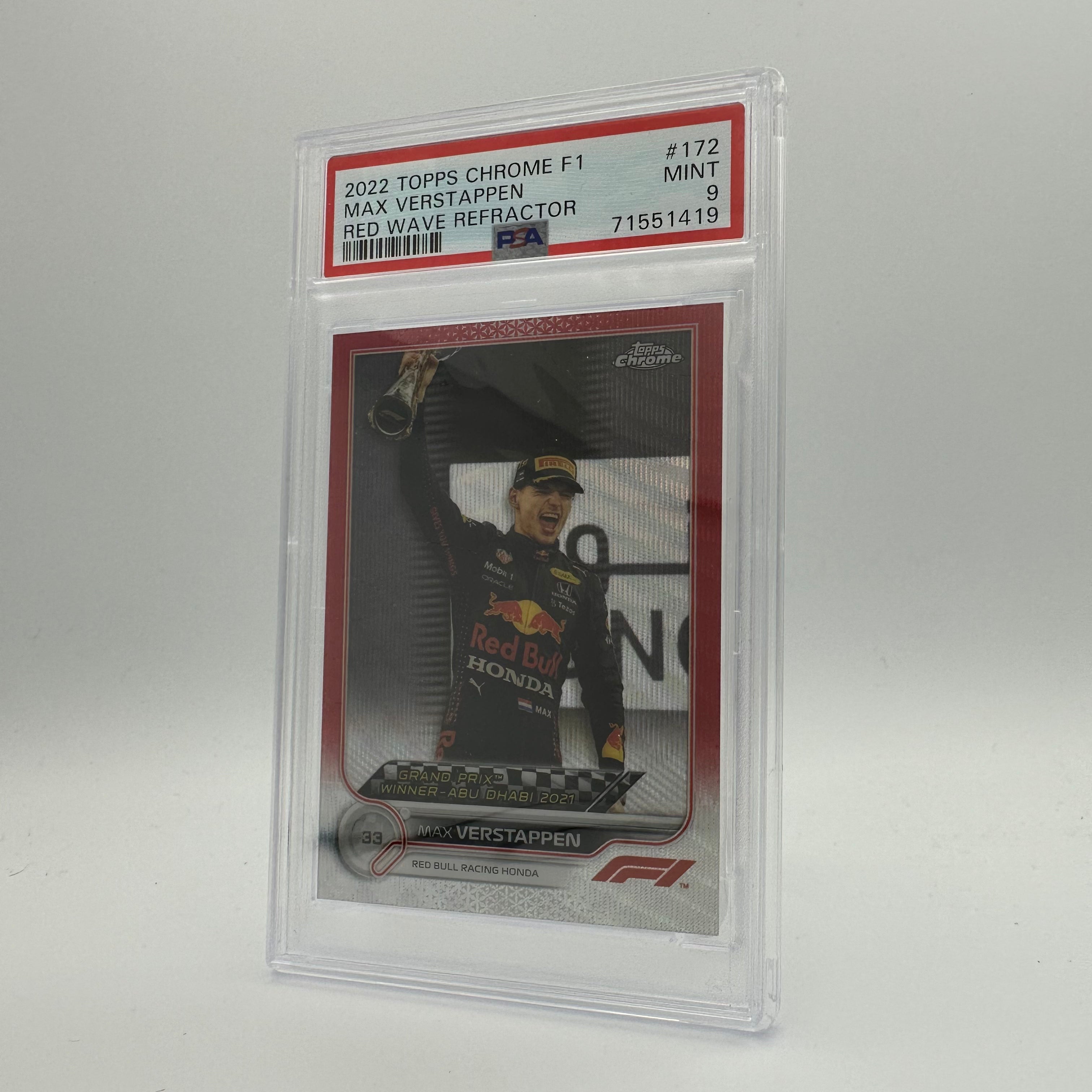 PSA 9 Graded 5/5 MAX VERSTAPPEN #172 RED WAVE REFRACTOR Trading Card - Perfect for F1 Collectors, Sports Memorabilia Enthusiasts & Racing Fans Display