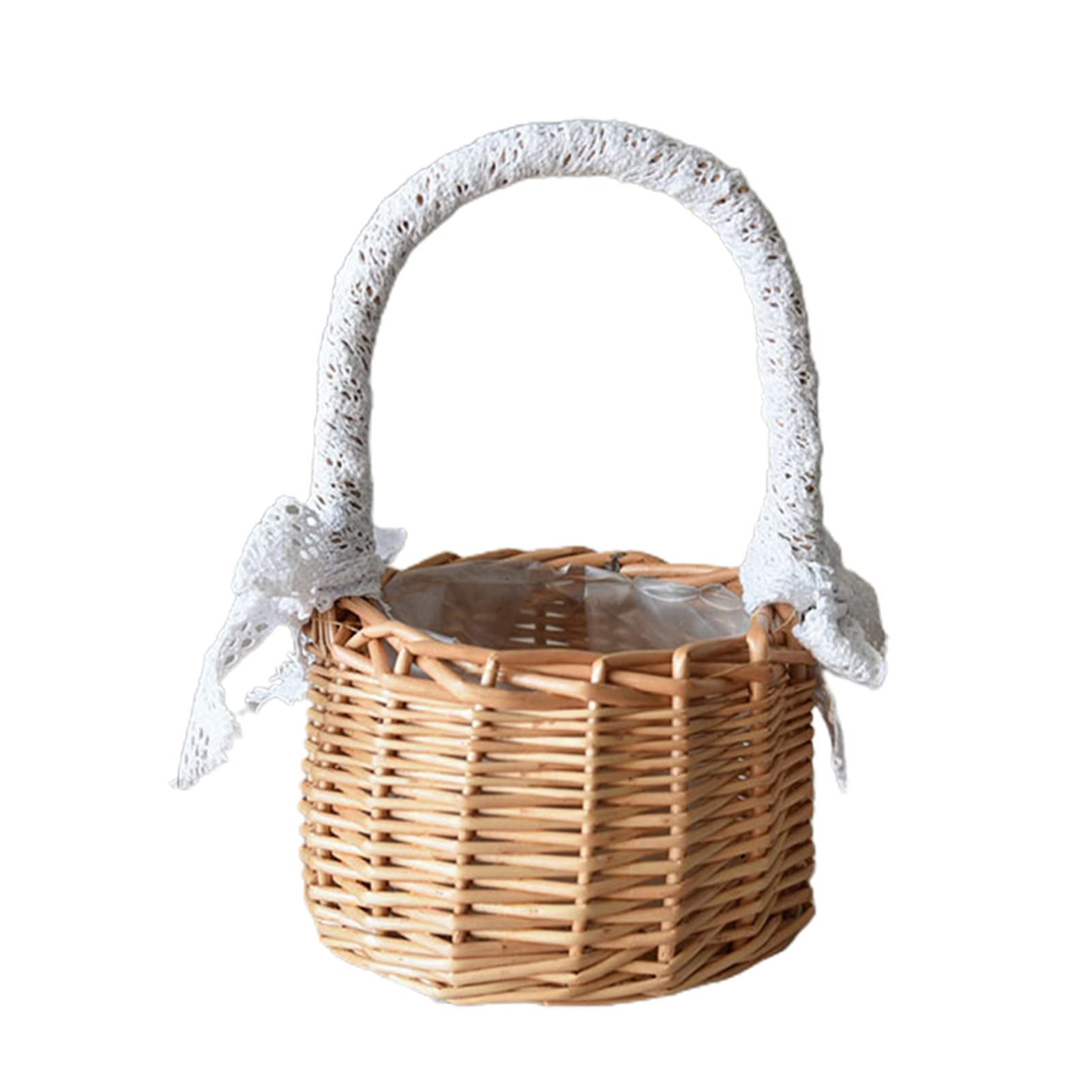 IKAXIYO Rattan Picnic Basket with Lace Design & Handle - Food Storage Basket for Hiking, Outdoor Dining, Beach Parties & Home Decor
