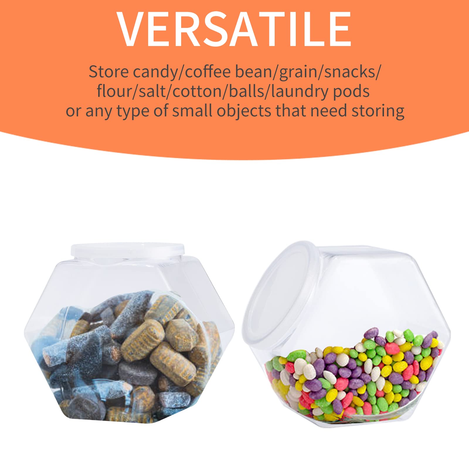 4 Pack Hexagon Plastic Candy Jars with Lids - 30oz Clear Kitchen Storage Containers for Snacks, Cookies, Dog Treats & Coffee Pods | Perfect for Pantry Organization, Party Favors & Home Decor