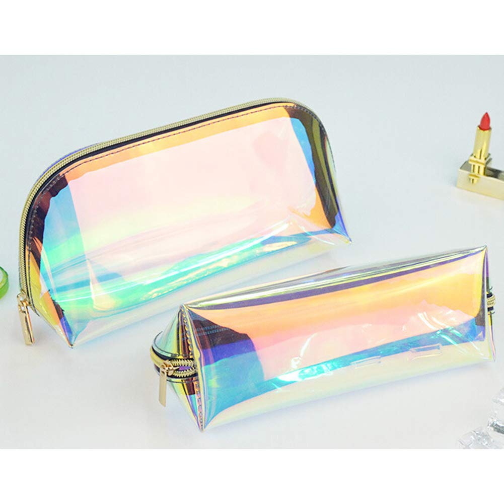 Holographic Makeup Bag Iridescent Cosmetic Pouch - Large Travel Toiletry Organizer for Women | Waterproof Clutch Purse for Gym, Beach & Evening Parties | Trendy Hologram Wristlet Handbag with Storage Compartments