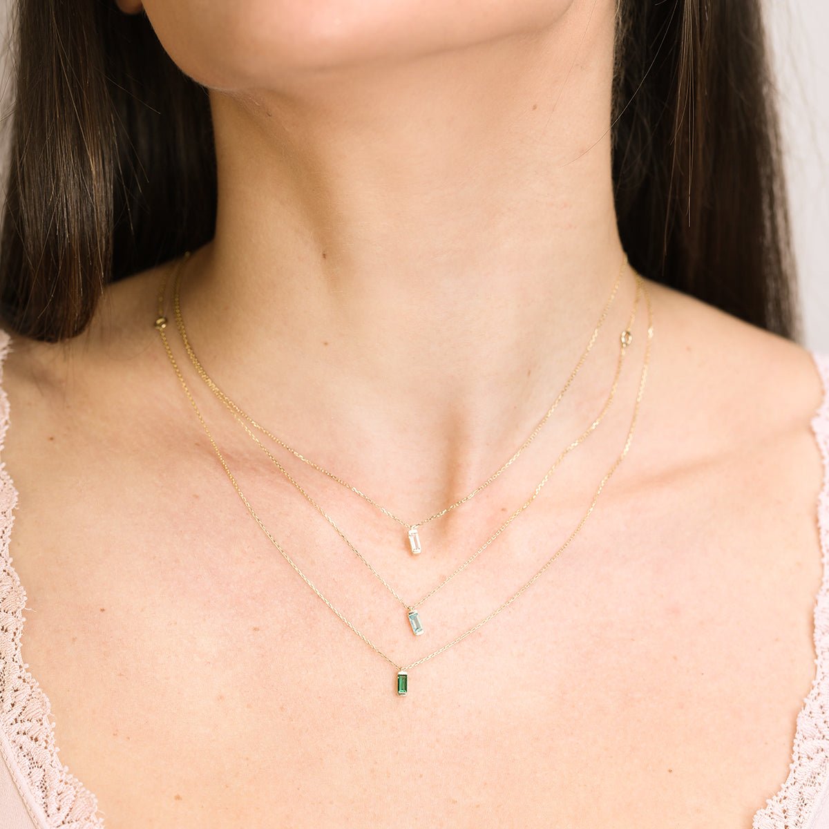 14K Solid Yellow Gold Emerald Baguette Necklace - Elegant Dainty Jewelry for Women, Perfect for Weddings, Parties & Everyday Wear