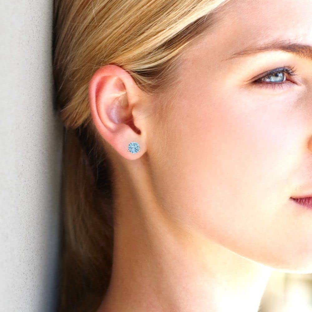 1.94cttw Natural Light Sea Blue Aquamarine Stud Earrings for Women & Men - Round Cut Solitaire Martini Setting in 14k Rose Gold with Screw Back - Perfect for Weddings, Parties & Everyday Elegance