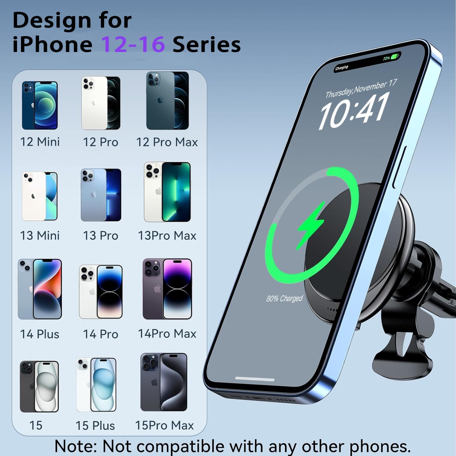 15W PRO MagSafe Wireless Car Charger Mount - Universal Vent Phone Holder for iPhone 16/15/14/13/12 Pro Max/Plus/Mini - Fast Magnetic Charging for Safe & Convenient Driving