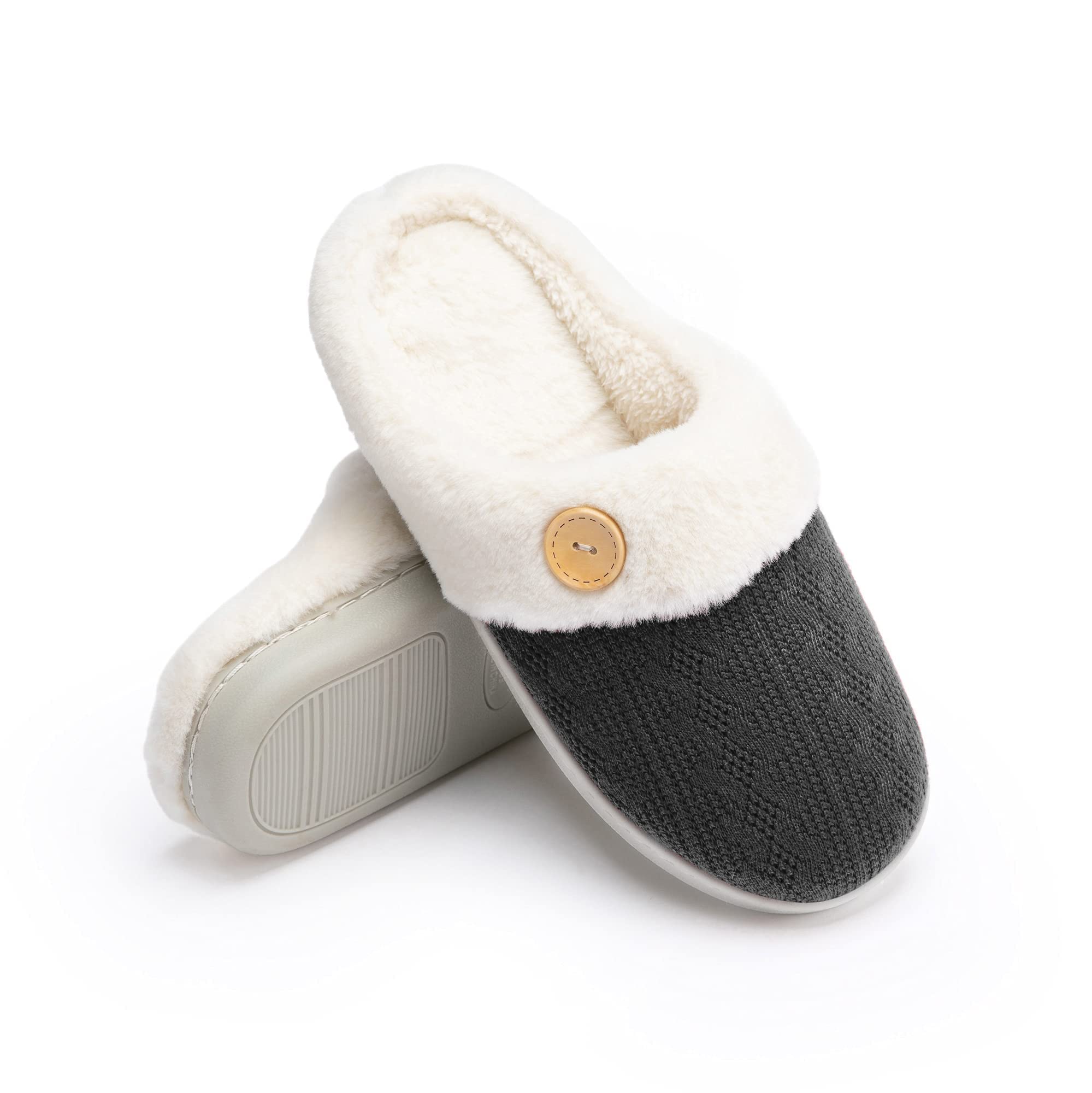 Women's Fuzzy Warm House Slippers - Soft Plush Indoor/Outdoor Winter Slippers for Women | Cozy Knitted Slip-On Slippers for Home, Office & Travel