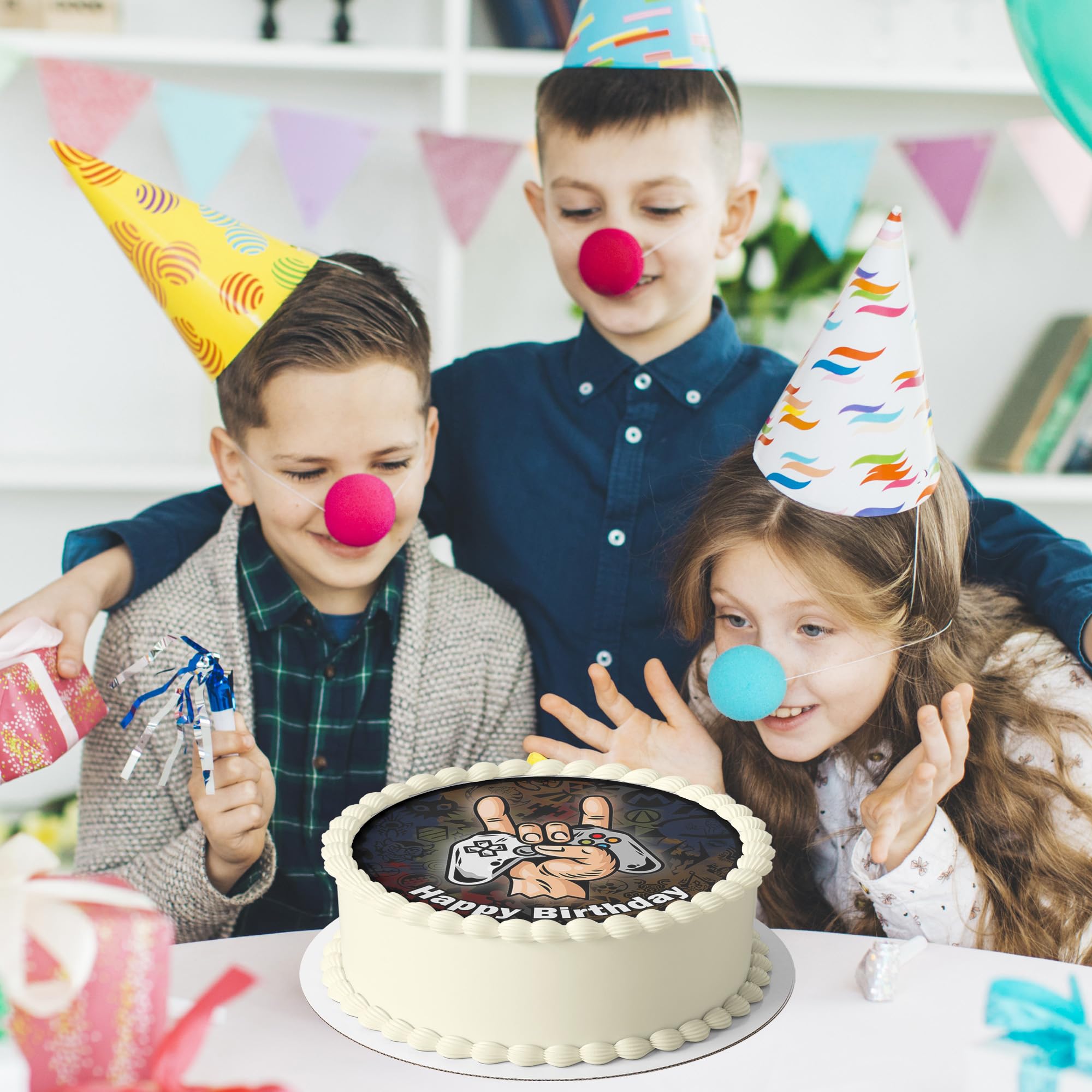 Edible Cake Toppers for Birthday - 20cm Round Gamer Theme Fondant Cake Decorations - Perfect for Gaming Birthday Parties, Gamer Cakes & Fondant Dessert Decorations