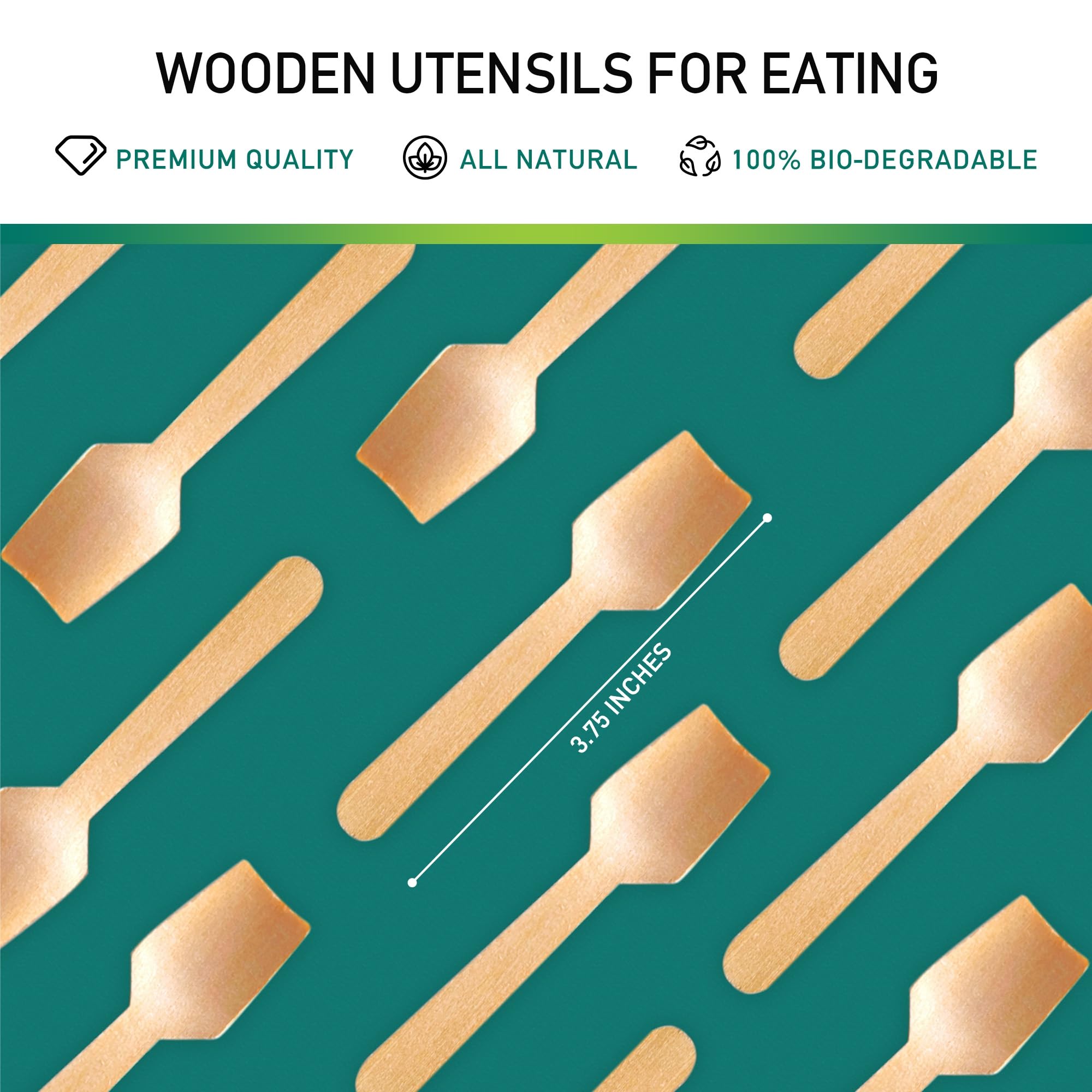 Verde Planet Birch Wooden Mini Spoons - 100 Count Disposable Compostable Tasting Spoons (3.75 Inches) - Biodegradable Eco-Friendly Dessert & Ice Cream Spoons for Parties, Catering, and Sampling Events
