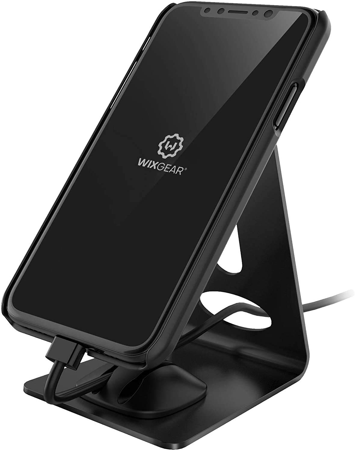 Premium WixGear Magnetic Phone Stand - Universal Phone Holder for iPhone, Android & Tablets - Sturdy Metal Desk Stand with Cord Organizer - Perfect for Office, Home & Travel Use