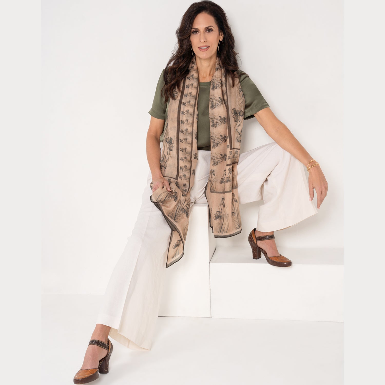 Luxury Long Cashmere Scarf in Taupe Irises Color - Soft & Warm Winter Accessory for Women - Perfect for Office, Travel & Special Occasions