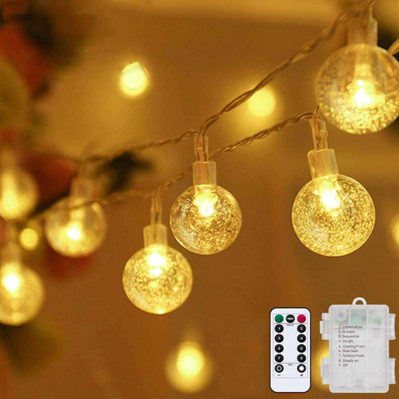 Metaku 33ft 80LED Globe Fairy String Lights with Remote - Waterproof Battery Operated Indoor/Outdoor Decorative Lighting for Christmas, Wedding, Party, Patio & Garden - Perfect for Home Decor, Backyard Ambiance and Holiday Celebrations