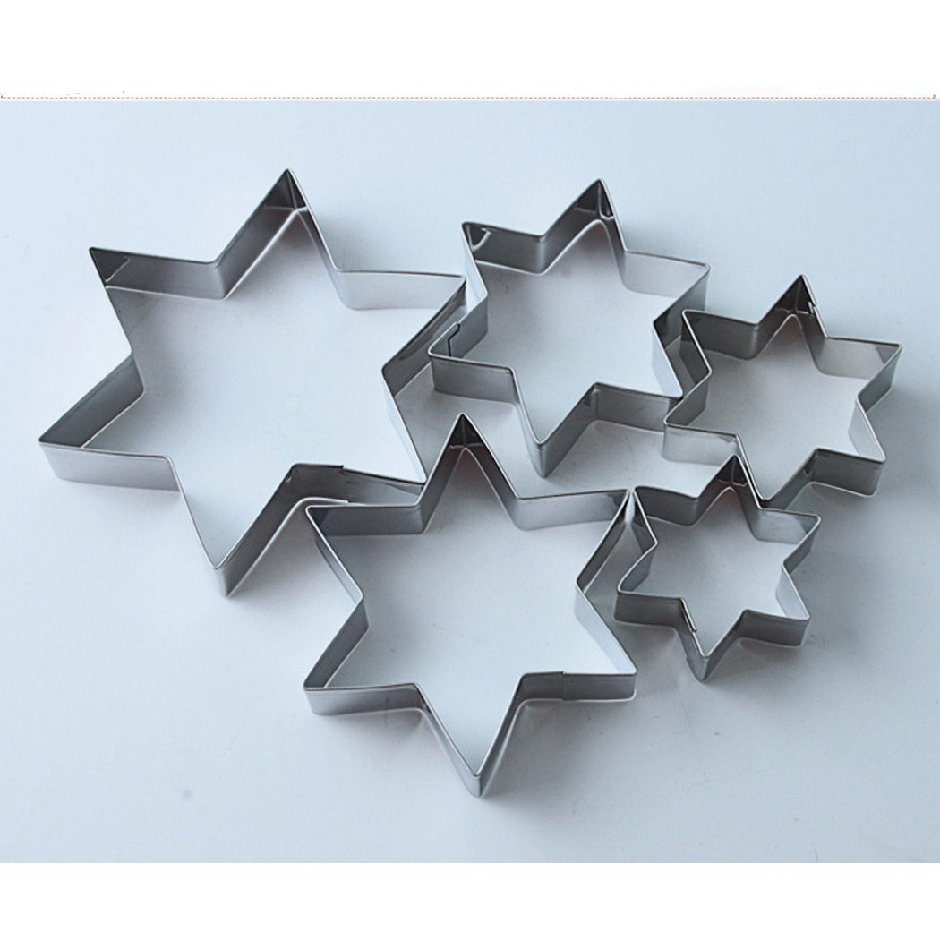 Premium Stainless Steel Hexagonal Star Cookie Cutters Set of 5 - Professional Baking Tools for Cookies, Biscuits, Chocolate Molds - Perfect for Holiday Baking, Birthday Parties & DIY Dessert Decorating