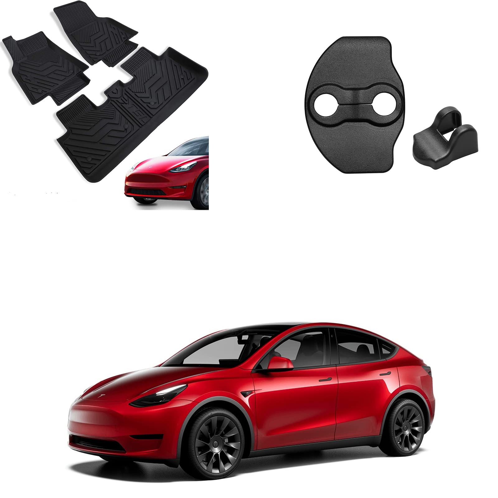 Premium Tesla Model Y Floor Mats & Door Lock Covers - All-Weather Protection, Custom Fit for 2020-2023 Models - Perfect for Road Trips, Daily Commutes & Winter Driving