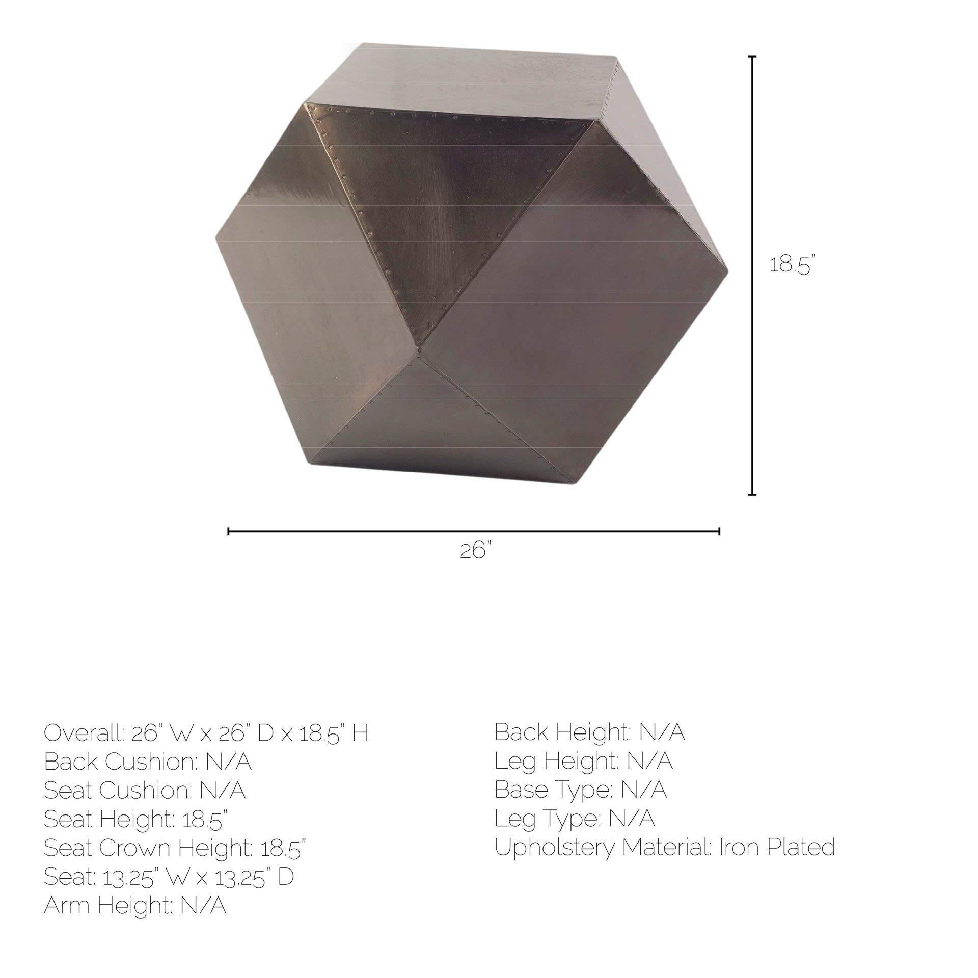 Black Iron Plated Hexagonal End Table with Nail Head Detail - Modern Side Table for Living Room, Bedroom, or Office Decor