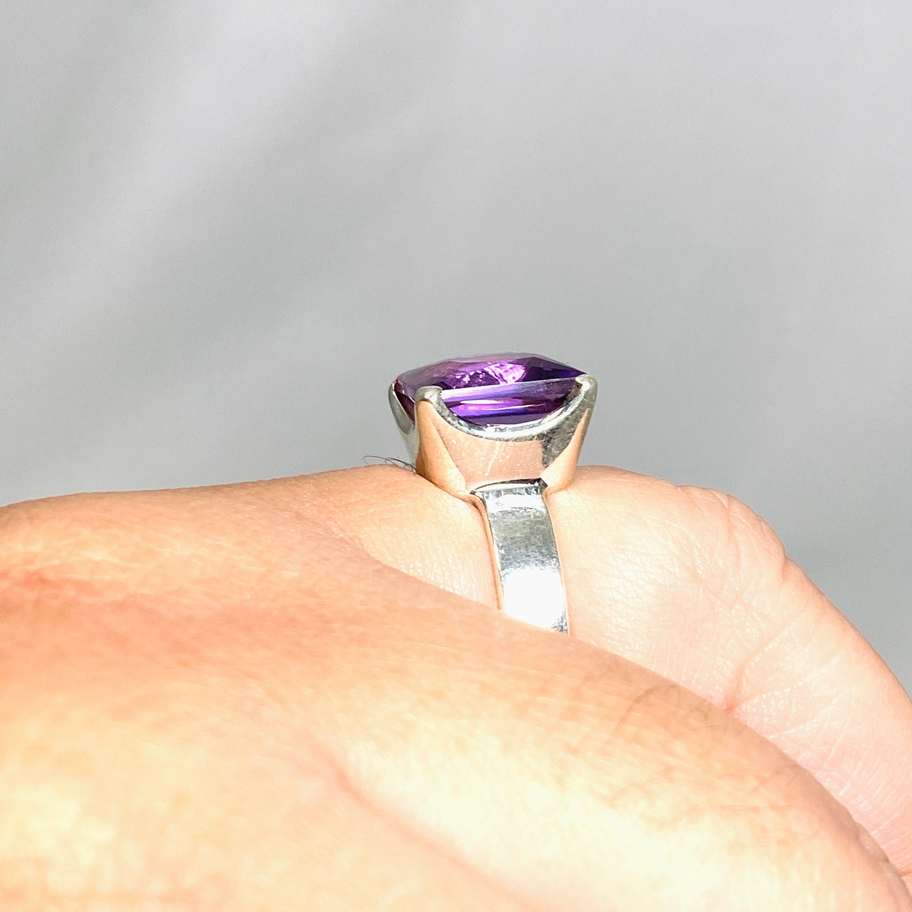 Amethyst Faceted Square Ring - Size 11 - PRGJ424 - Perfect for Women's Fashion, Gift Giving & Special Occasions