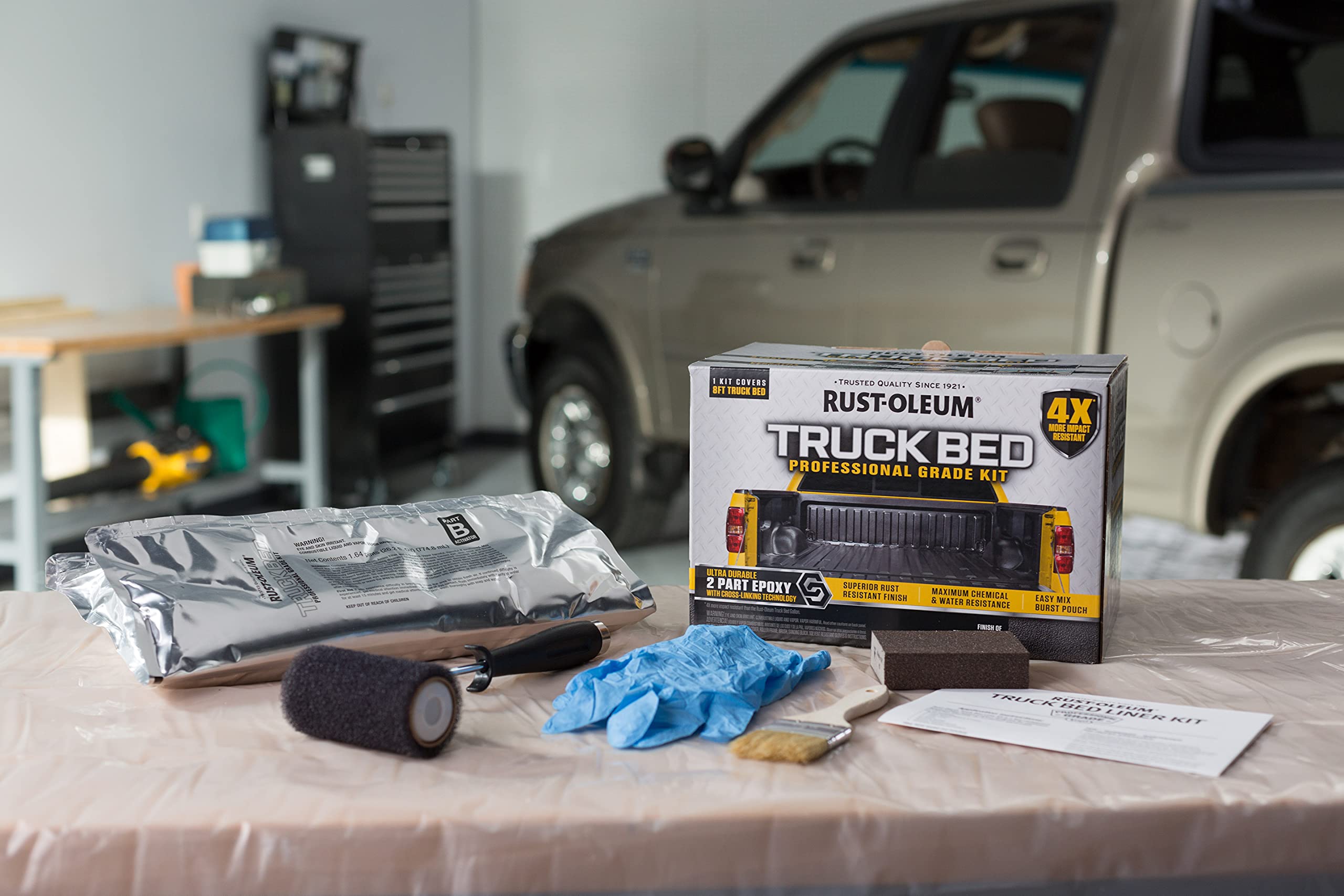 Rust-Oleum 323529 Professional Grade Truck Bed Liner Kit - Durable Anti-Slip Coating for Pickup Trucks, SUVs & Trailers | DIY Protective Spray for Cargo Areas, Toolboxes & Off-Road Vehicles