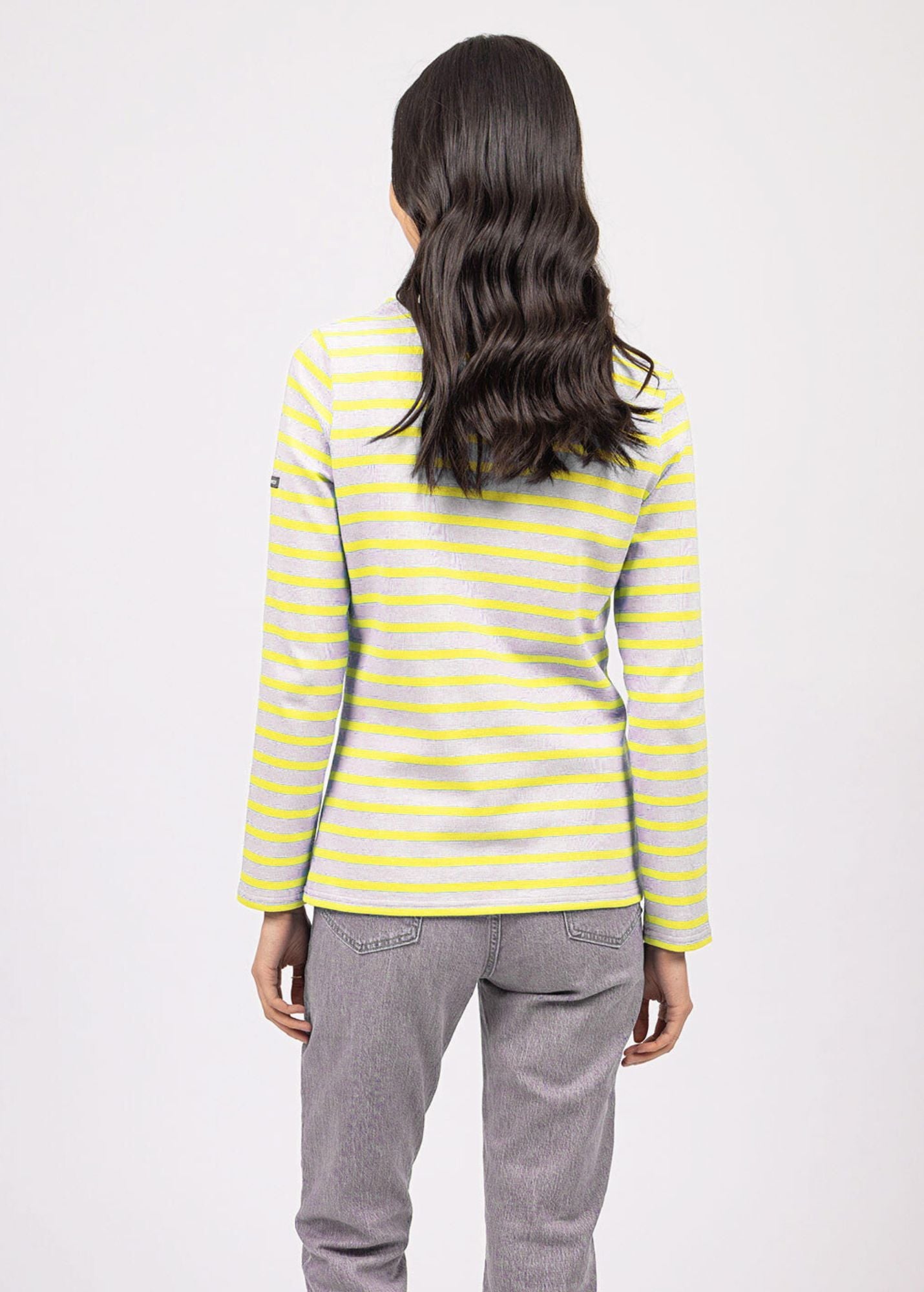 Authentic Breton Shirt for Women | Heavyweight Cotton Long Sleeve Top | Classic French Navy Striped Shirt | Light Gray & Yellow Color Options | Perfect for Casual Wear, Beach Outfits & Travel Fashion
