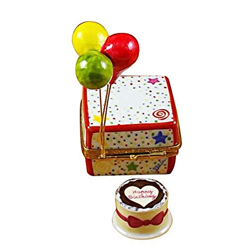 Authentic Limoges Porcelain Figurine from France - Birthday Cake with Balloons & Confetti Decoration | Perfect for Collectors, Gift Giving & Home Decor