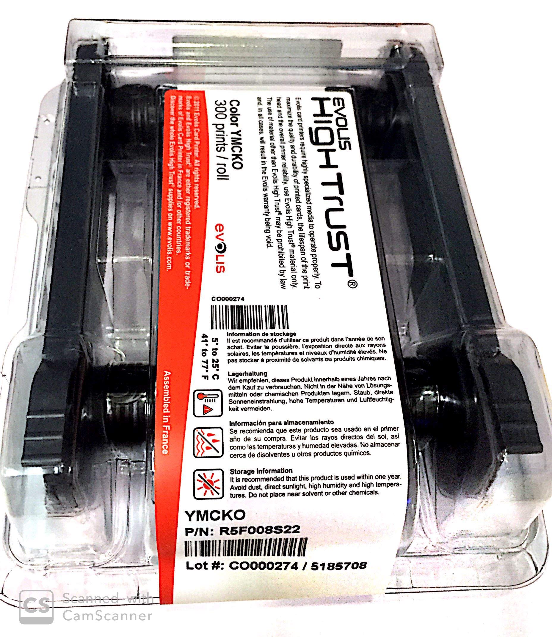 Evolis R5F008AAA YMCKO Color Ribbon - Compatible with Primacy Printer, 300 Prints per Roll (Ideal for ID Card Printing, Security Badges & Access Control Systems)