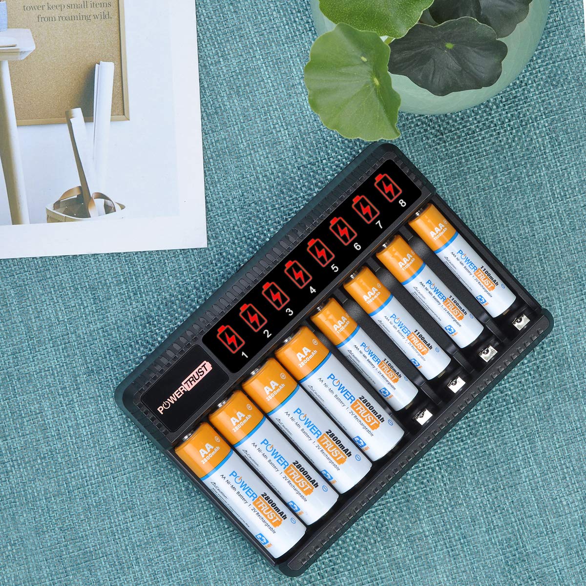 PowerTrust 8 Bay Fast Smart Battery Charger for AA AAA Ni-MH Ni-CD Rechargeable Batteries - Individual LCD Display & Quick Charge - Perfect for Cameras, Toys, Flashlights & Home Electronics