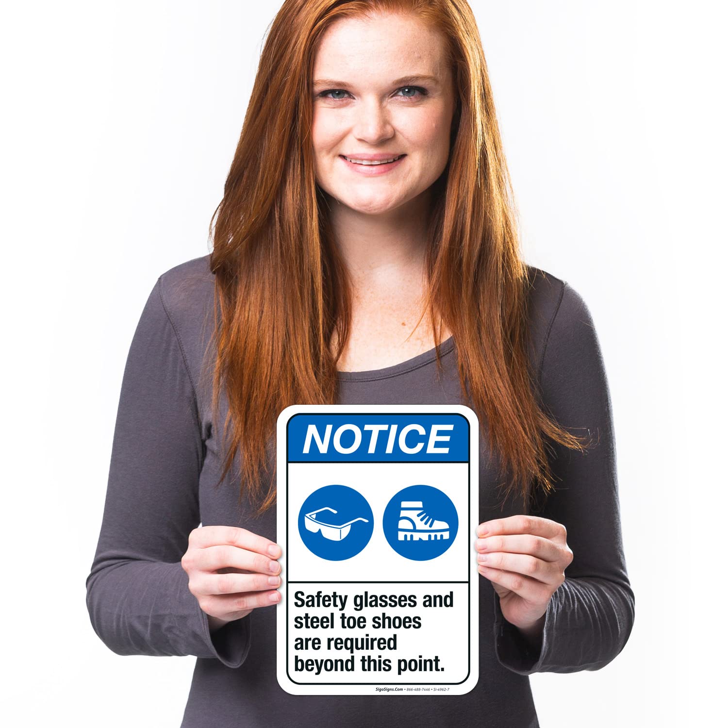 ANSI Safety Sign - 'Safety Glasses & Steel Toe Shoes Required Beyond This Point' - 10x7 Inch Vinyl Decal Sticker - Weatherproof & UV Resistant - Made in USA - Perfect for Construction Sites, Warehouses & Industrial Areas