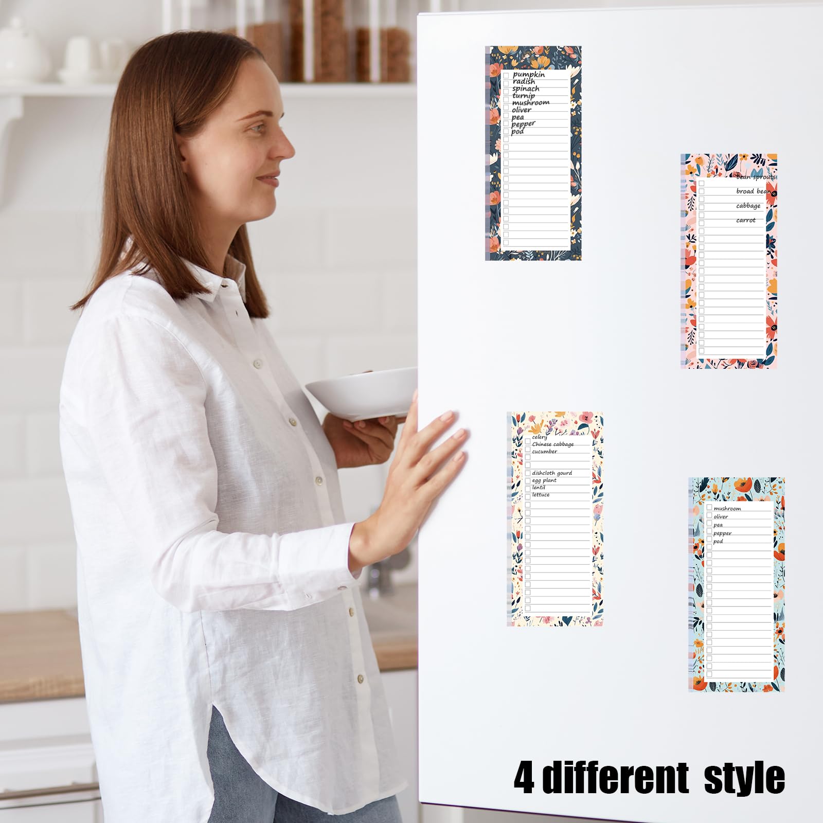 HIBOX 4-Pack Magnetic Refrigerator Notepads - Floral Design Grocery Shopping List, To-Do List & Reminder Pads (50 Sheets/Pad) - Perfect for Kitchen Organization & Family Message Board